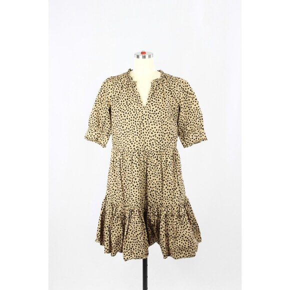 J CREW Leopard Dot Cotton Poplin Ruffle Neck Tiered A-Line Mini Dress, Size XXS - Picture 2 of 16